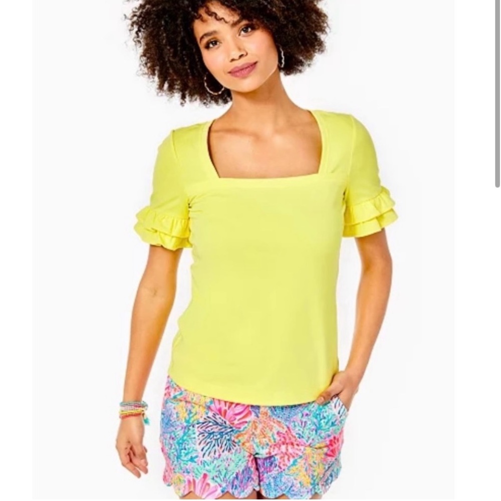 Lilly Pulitzer Calla yellow short sleeve top BNWT